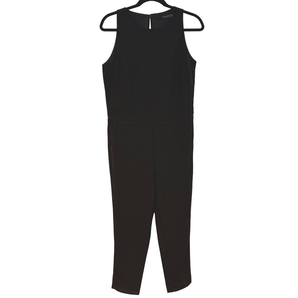 FRNCH Black Sleeveless Textured Jumpsuit Split‎ Back Pockets Size M
